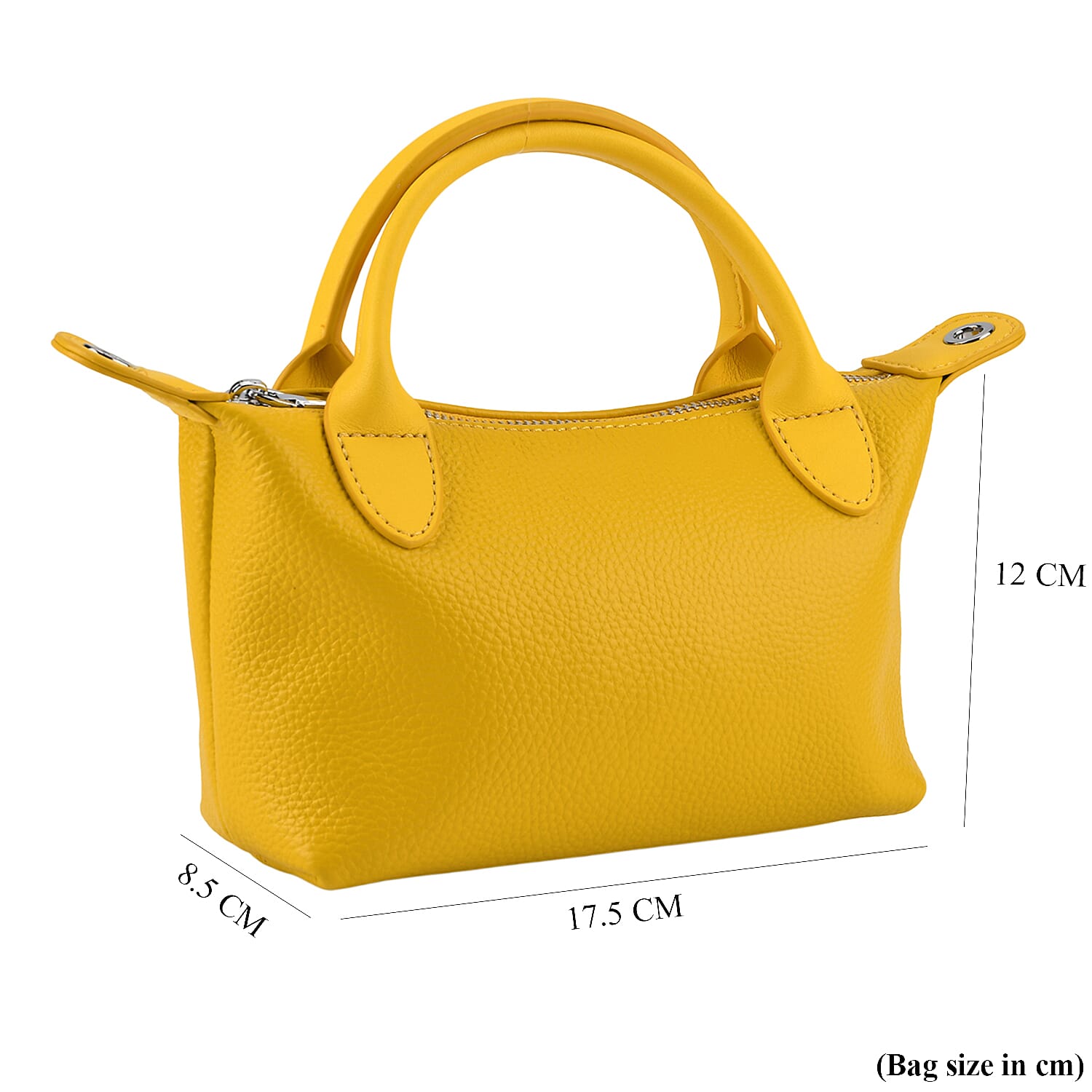 Designer Inspired Genuine Leather Mini Crossbody Bag with Top Handle - Yellow