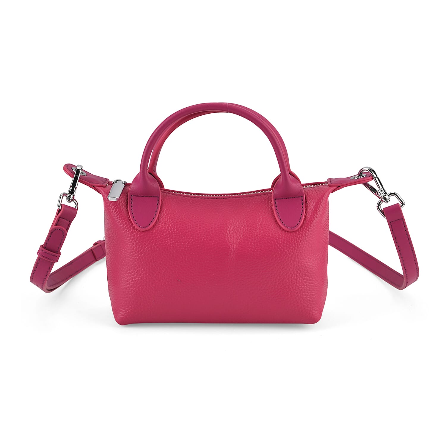 Designer Inspired Genuine Leather Mini Crossbody Bag with Top Handle - Hot Pink