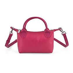 Designer Inspired Genuine Leather Mini Crossbody Bag with Top Handle - Hot Pink