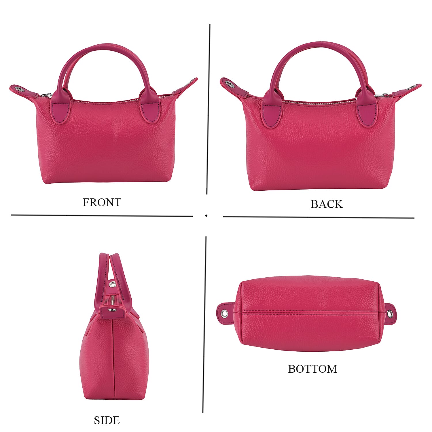 Designer Inspired Genuine Leather Mini Crossbody Bag with Top Handle - Hot Pink