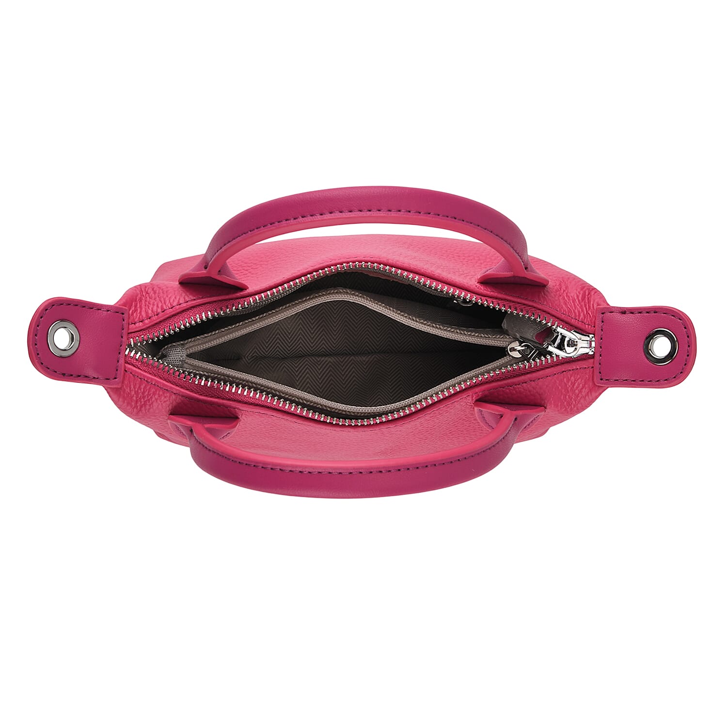 Designer Inspired Genuine Leather Mini Crossbody Bag with Top Handle - Hot Pink