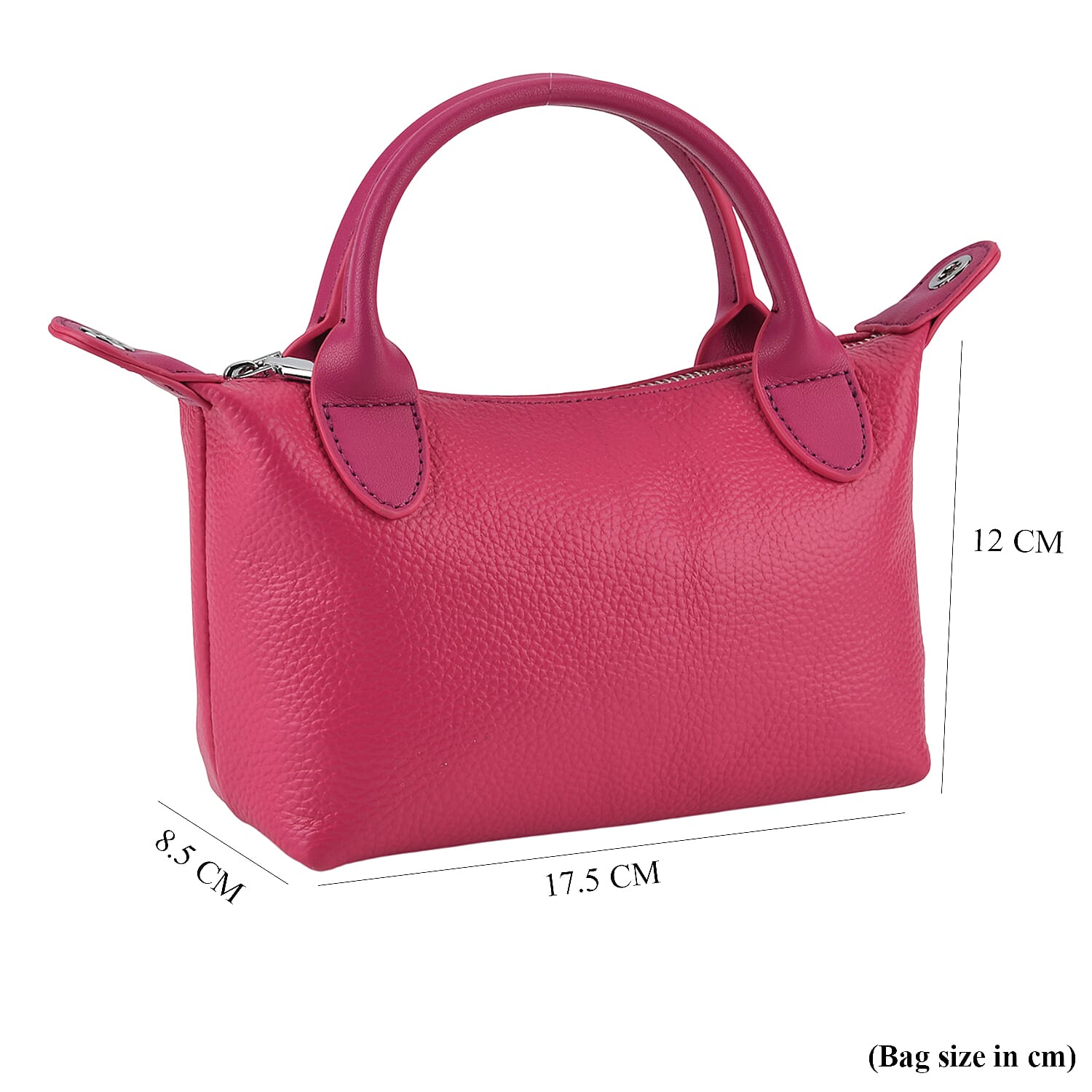 Designer Inspired Genuine Leather Mini Crossbody Bag with Top Handle - Hot Pink