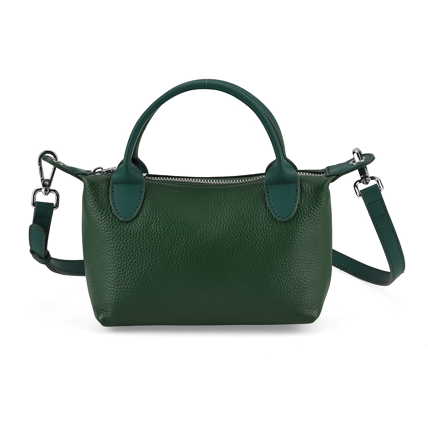 Designer Inspired Genuine Leather Mini Crossbody Bag with Top Handle - Green
