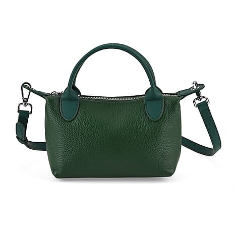 Designer Inspired Genuine Leather Mini Crossbody Bag with Top Handle - Green