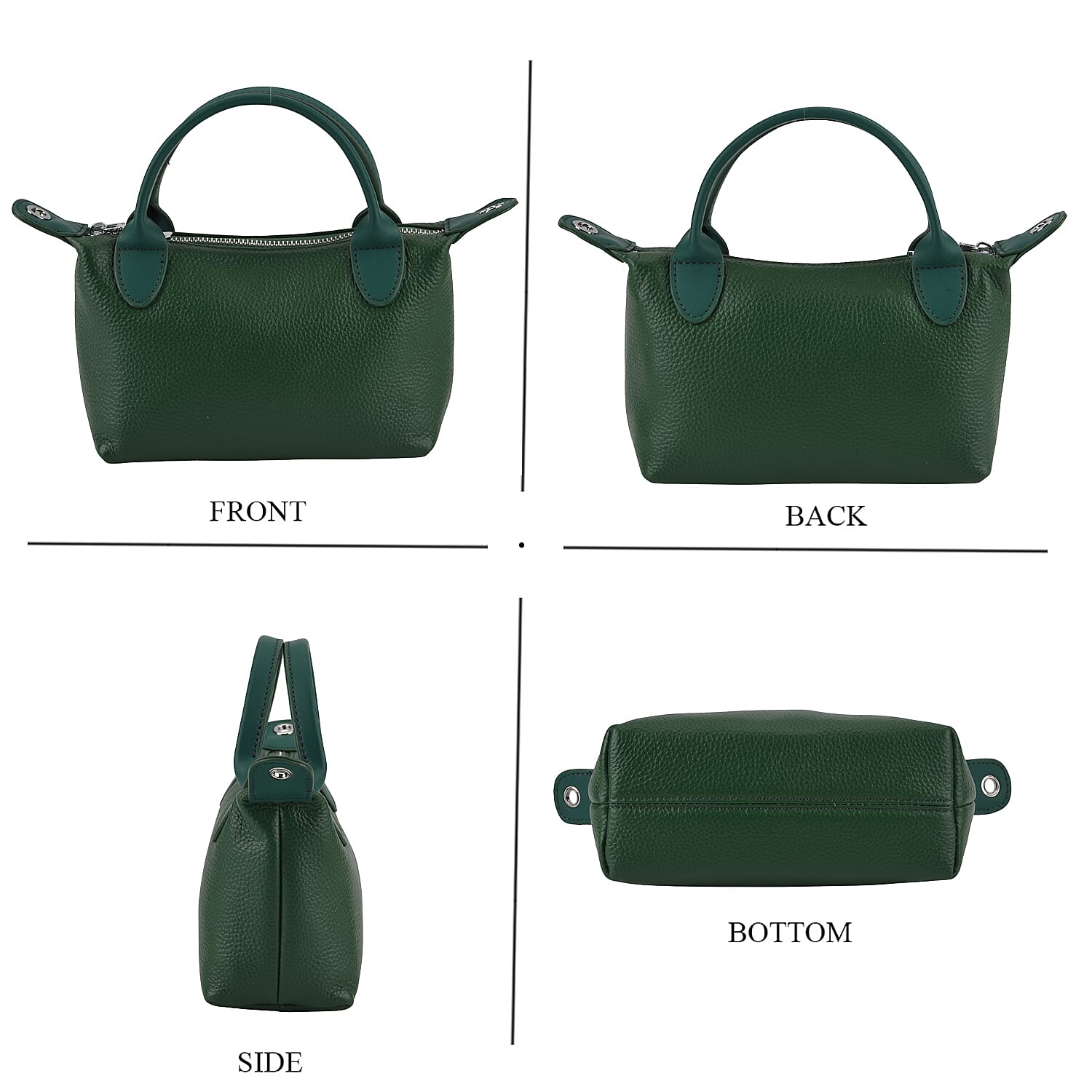 Designer Inspired Genuine Leather Mini Crossbody Bag with Top Handle - Green