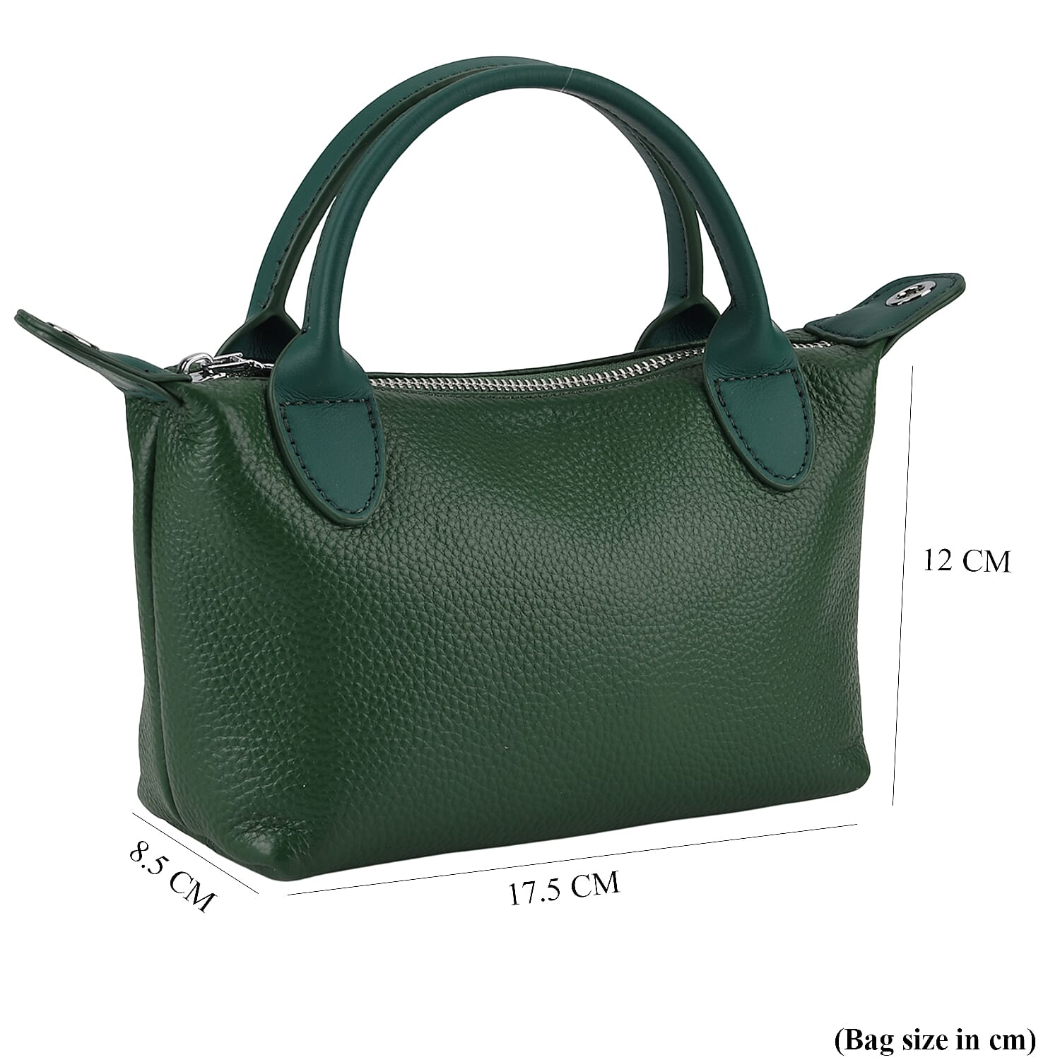 Designer Inspired Genuine Leather Mini Crossbody Bag with Top Handle - Green