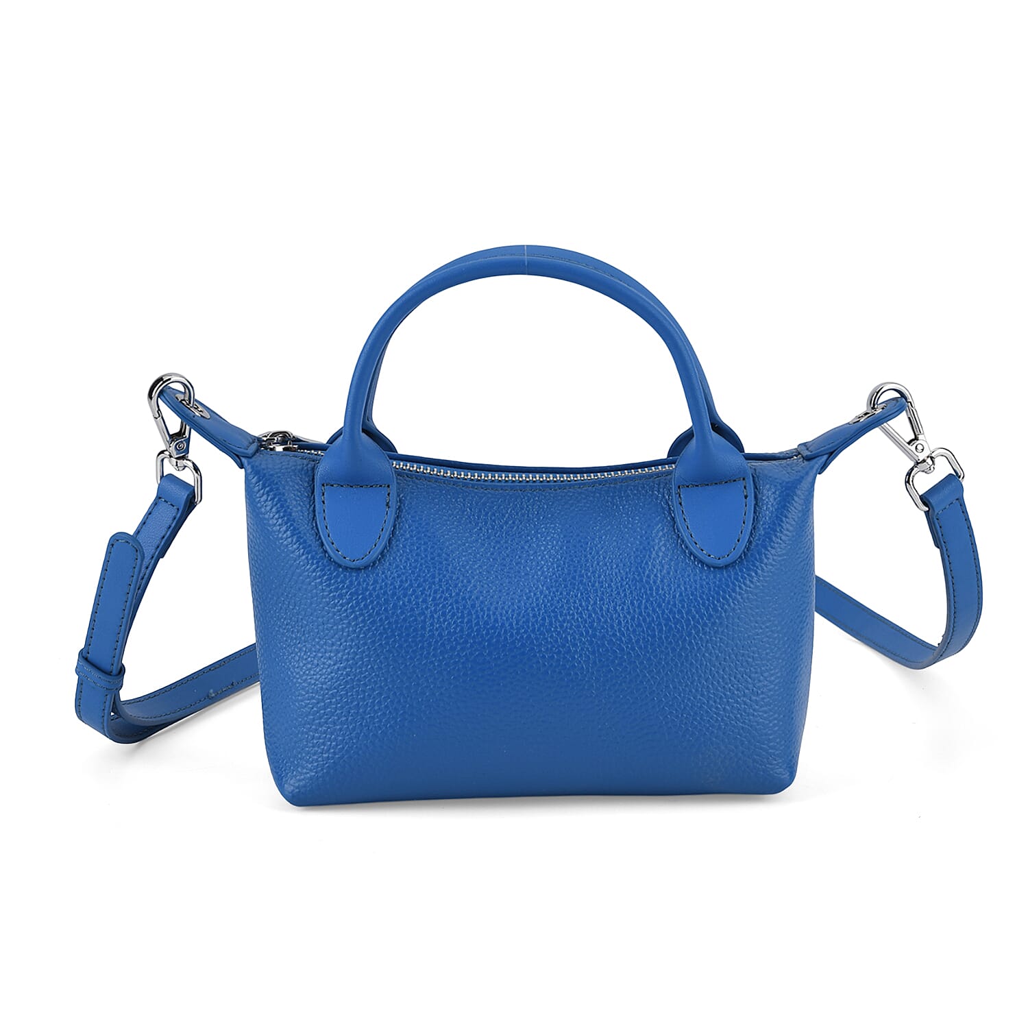Designer Inspired Genuine Leather Mini Crossbody Bag with Top Handle - Blue