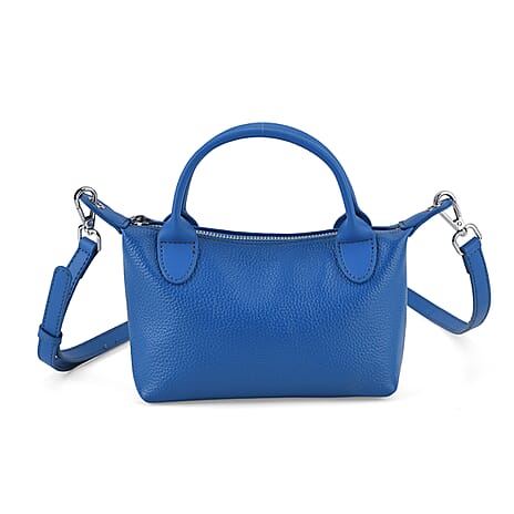 Designer Inspired Genuine Leather Mini Crossbody Bag with Top Handle - Blue