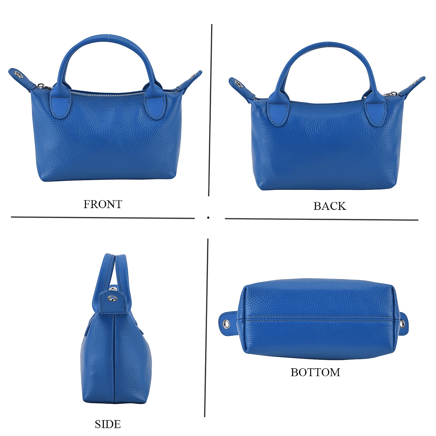 Designer Inspired Genuine Leather Mini Crossbody Bag with Top Handle - Blue