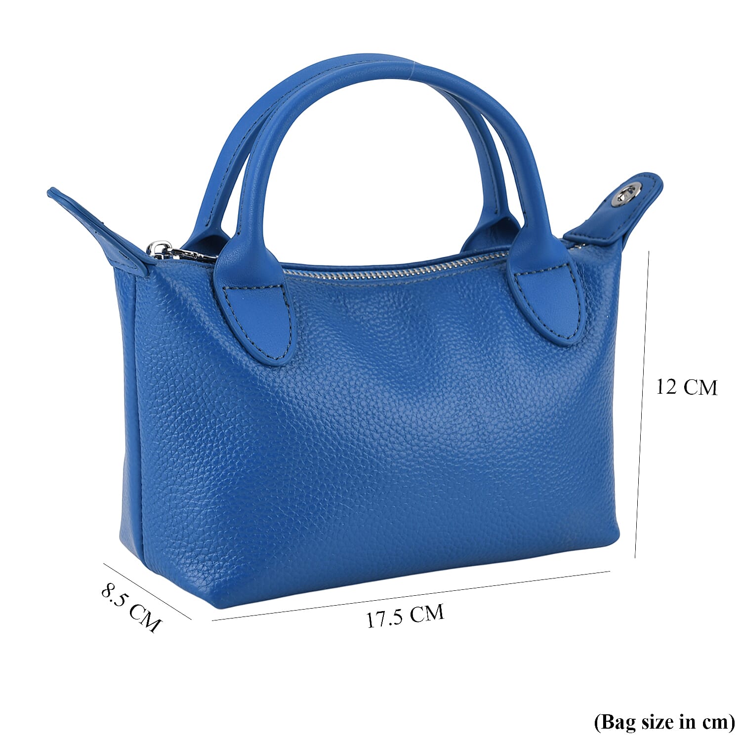 Designer Inspired Genuine Leather Mini Crossbody Bag with Top Handle - Blue