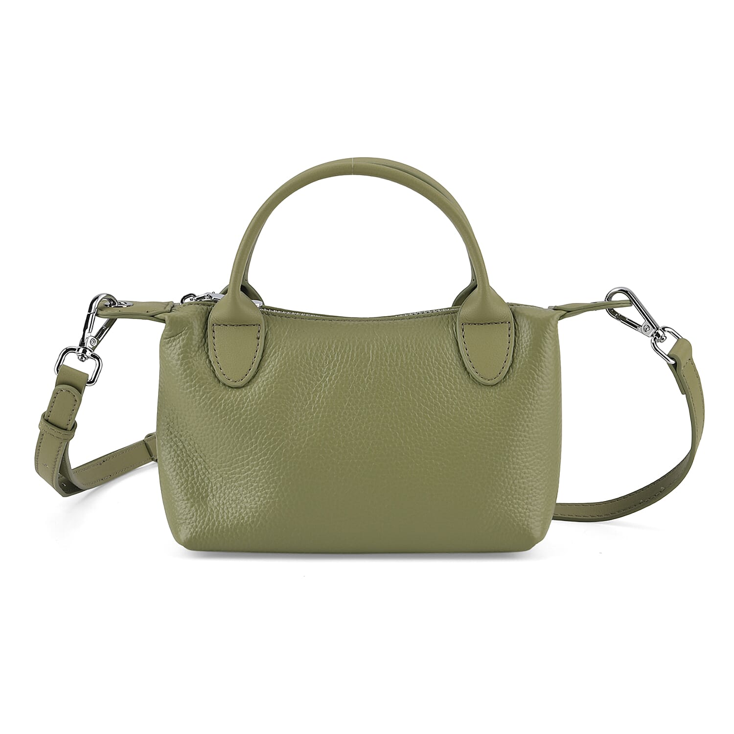 Designer Inspired Genuine Leather Mini Crossbody Bag with Top Handle - Light Green