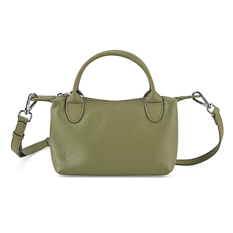 Designer Inspired Genuine Leather Mini Crossbody Bag with Top Handle - Light Green