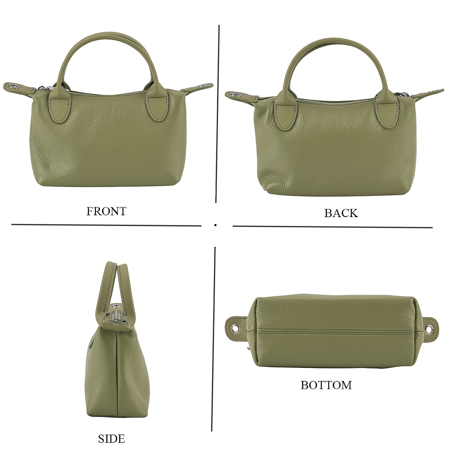 Designer Inspired Genuine Leather Mini Crossbody Bag with Top Handle - Light Green