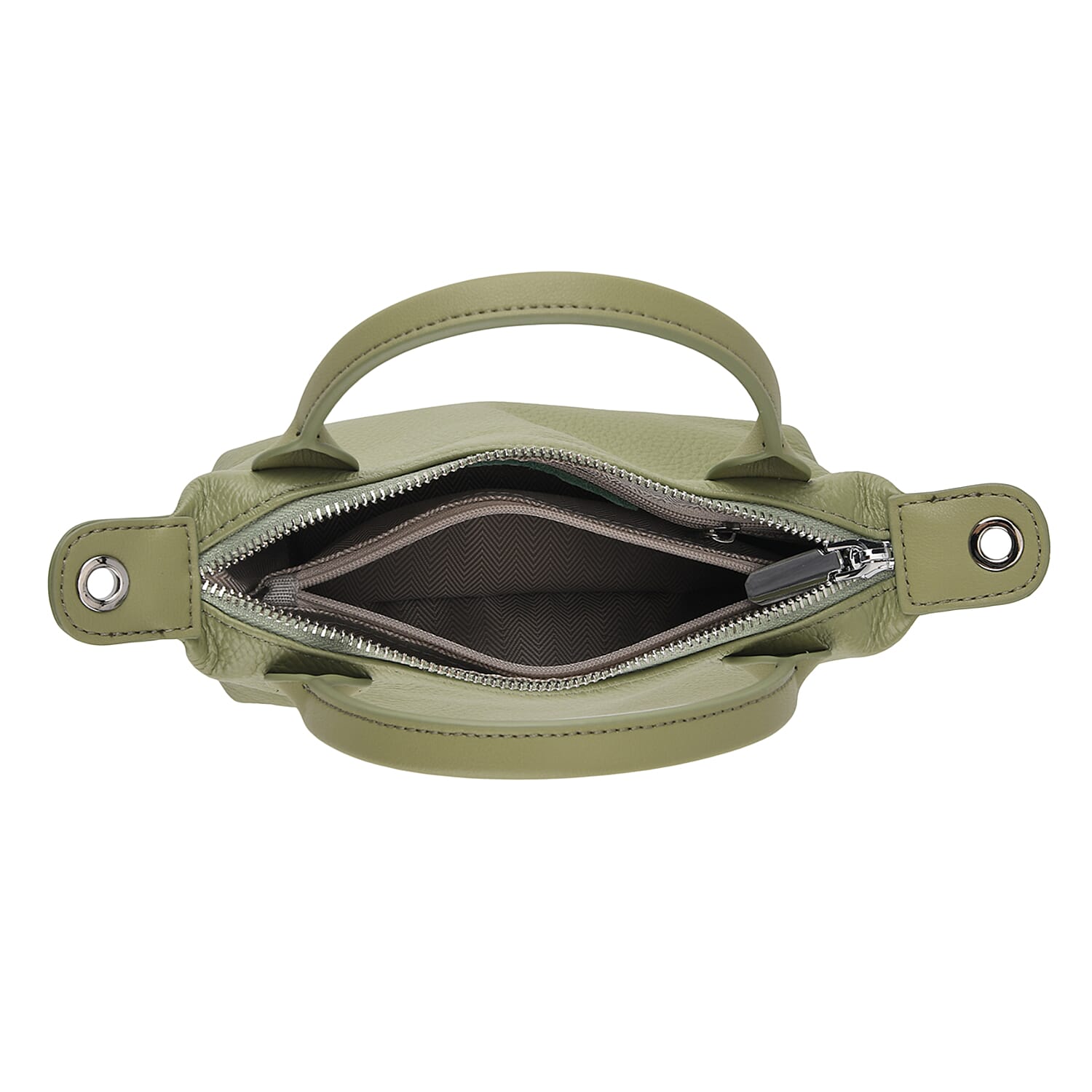 Designer Inspired Genuine Leather Mini Crossbody Bag with Top Handle - Light Green