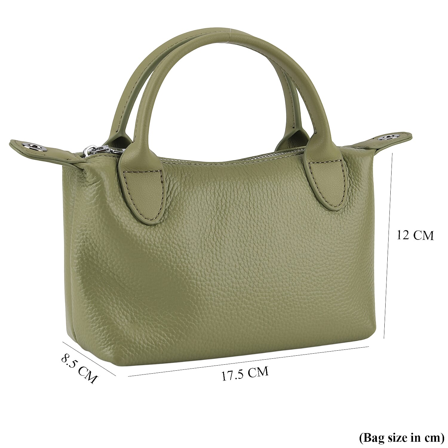 Designer Inspired Genuine Leather Mini Crossbody Bag with Top Handle - Light Green