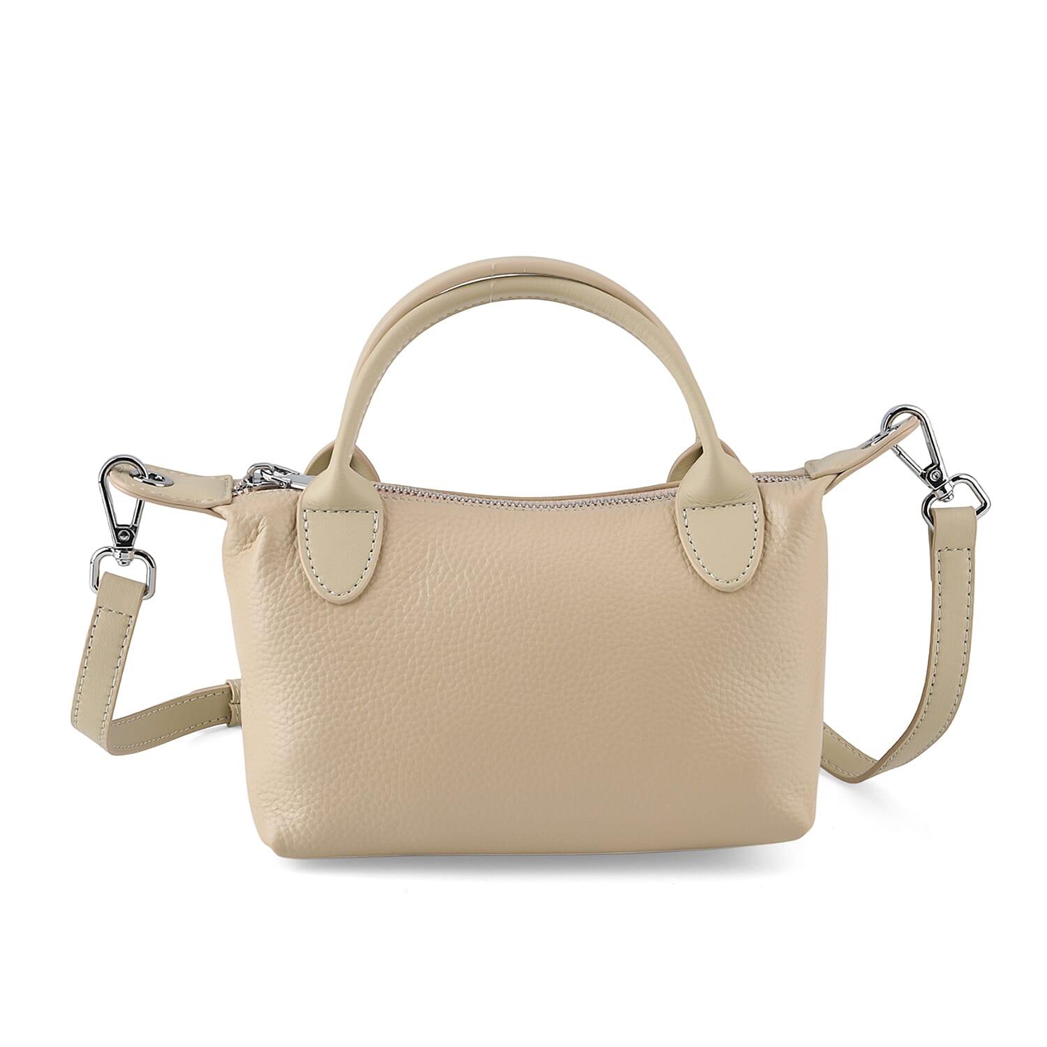 Designer Inspired Genuine Leather Mini Crossbody Bag with Top Handle - Cream