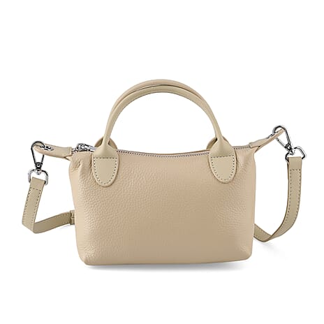 Designer Inspired Genuine Leather Mini Crossbody Bag with Top Handle - Cream