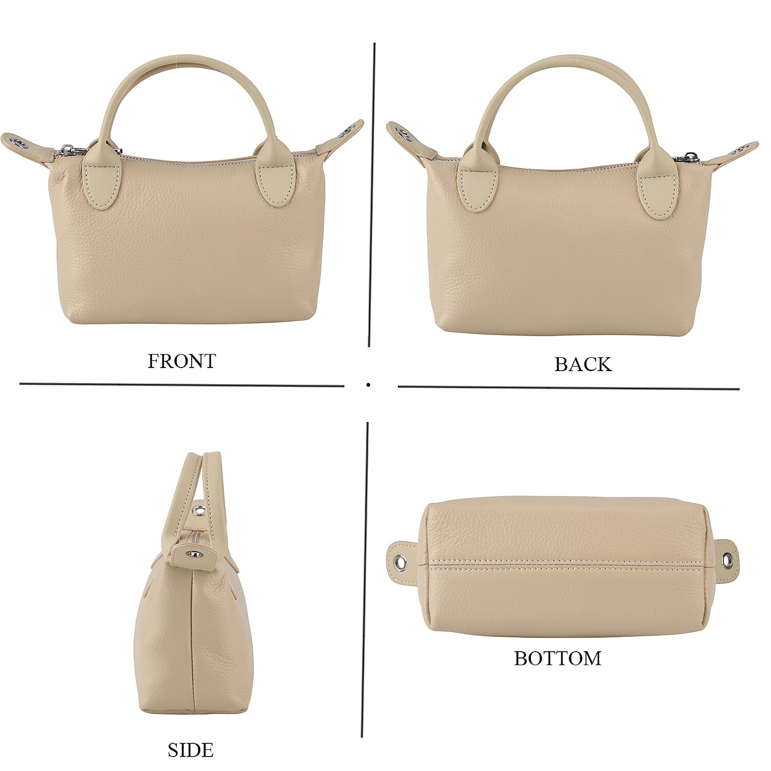 Designer Inspired Genuine Leather Mini Crossbody Bag with Top Handle - Cream