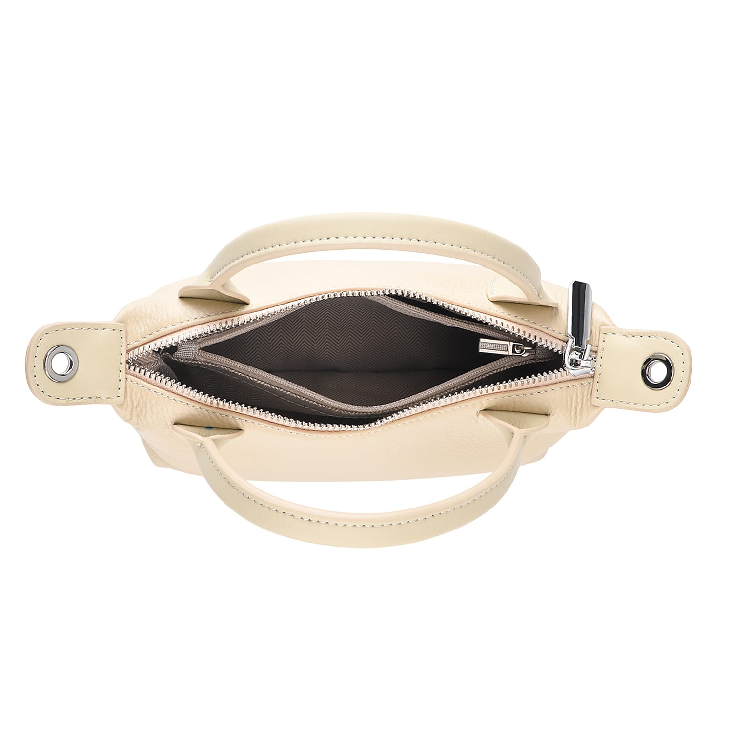 Designer Inspired Genuine Leather Mini Crossbody Bag with Top Handle - Cream