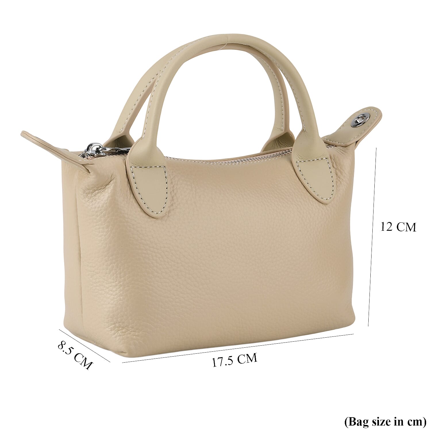 Designer Inspired Genuine Leather Mini Crossbody Bag with Top Handle - Cream