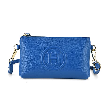 THE LUXURY TO OWN - Designer Inspired 100% Premium Genuine Leather Embossed Crossbody Bag - Blue