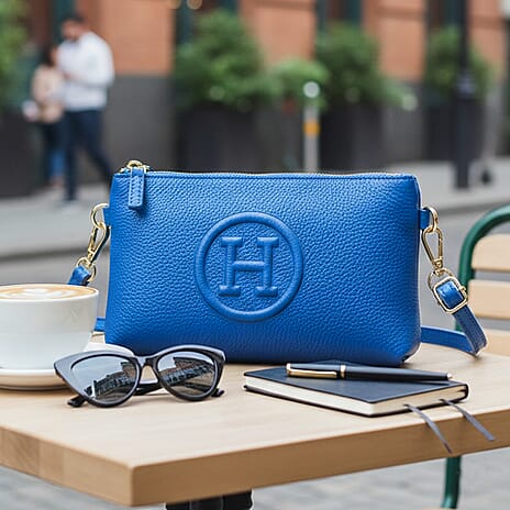 THE LUXURY TO OWN - Designer Inspired 100% Premium Genuine Leather Embossed Crossbody Bag - Blue
