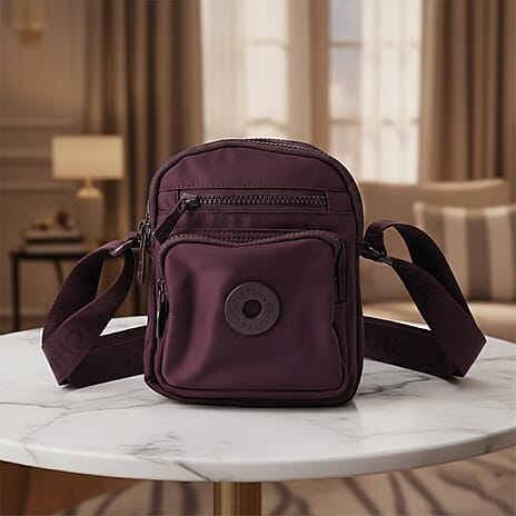 Casual 3-Section, Multi-Pocket Small Crossbody Bag with Wide Adjustable Strap - Purple