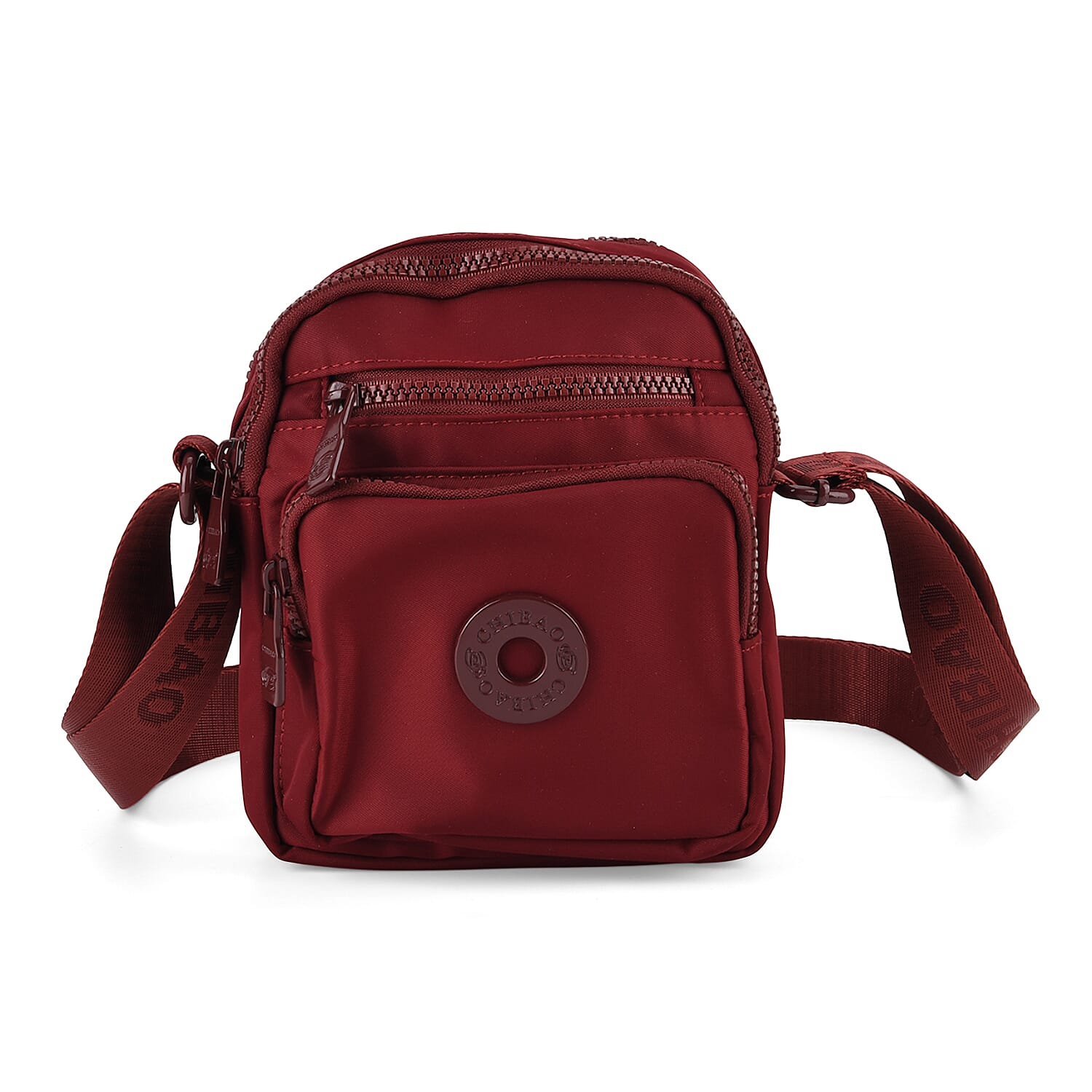 Casual 3-Section, Multi-Pocket Small Crossbody Bag with Wide Adjustable Strap - Burgundy