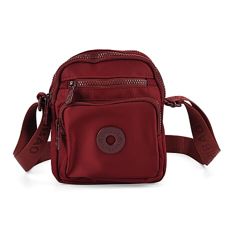 Casual 3-Section, Multi-Pocket Small Crossbody Bag with Wide Adjustable Strap - Burgundy