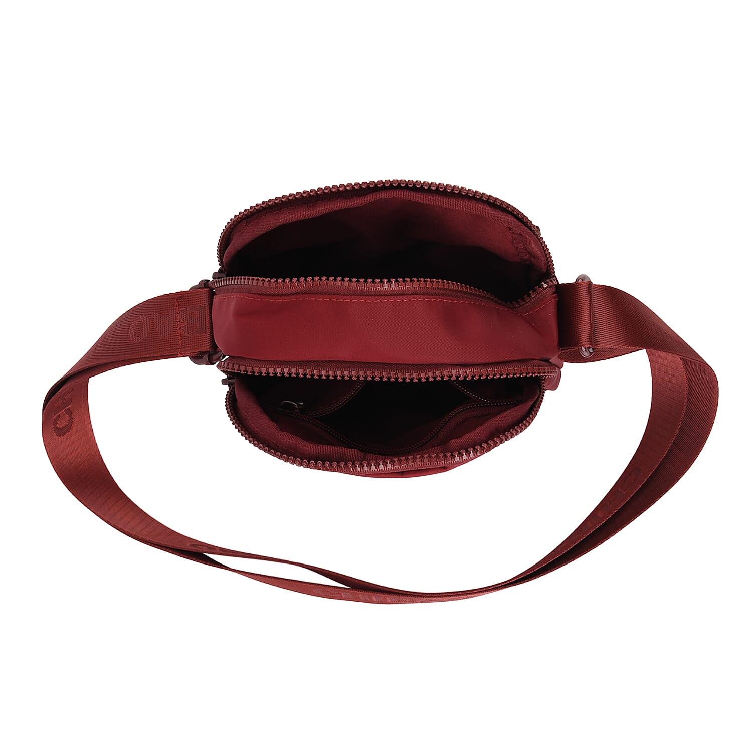 Casual 3-Section, Multi-Pocket Small Crossbody Bag with Wide Adjustable Strap - Burgundy