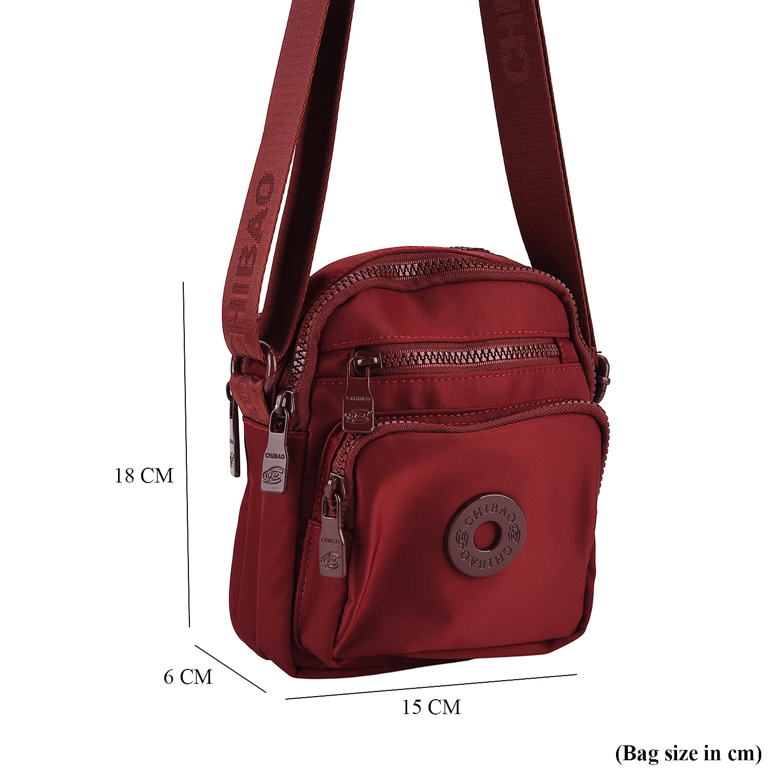 Casual 3-Section, Multi-Pocket Small Crossbody Bag with Wide Adjustable Strap - Burgundy
