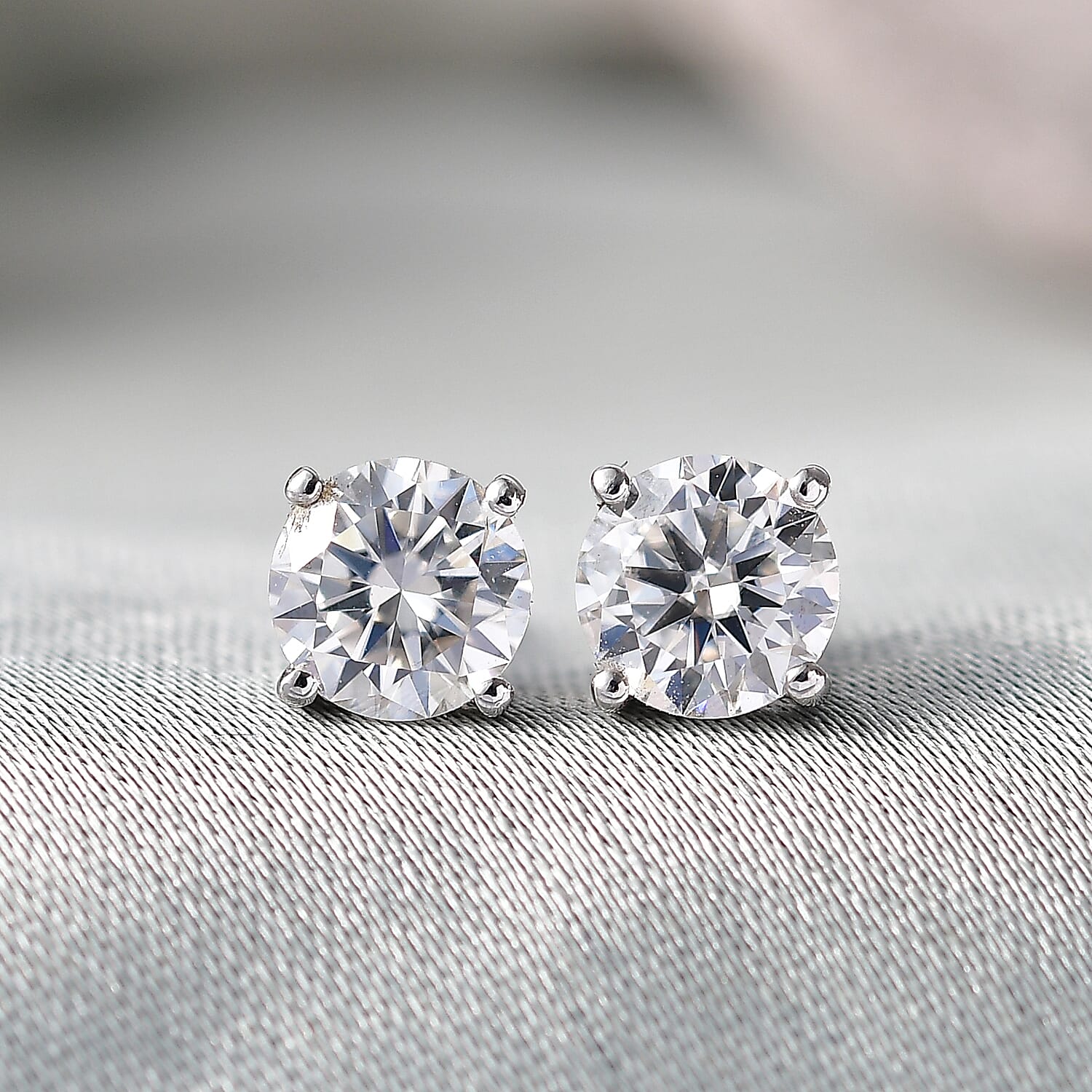 Moissanite Solitaire Stud Earring with Push Back in Platinum Overlay Sterling Silver 1.20 Ct.