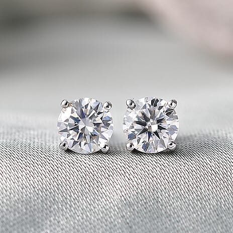 Moissanite Solitaire Stud Earring with Push Back in Platinum Overlay Sterling Silver 1.20 Ct.