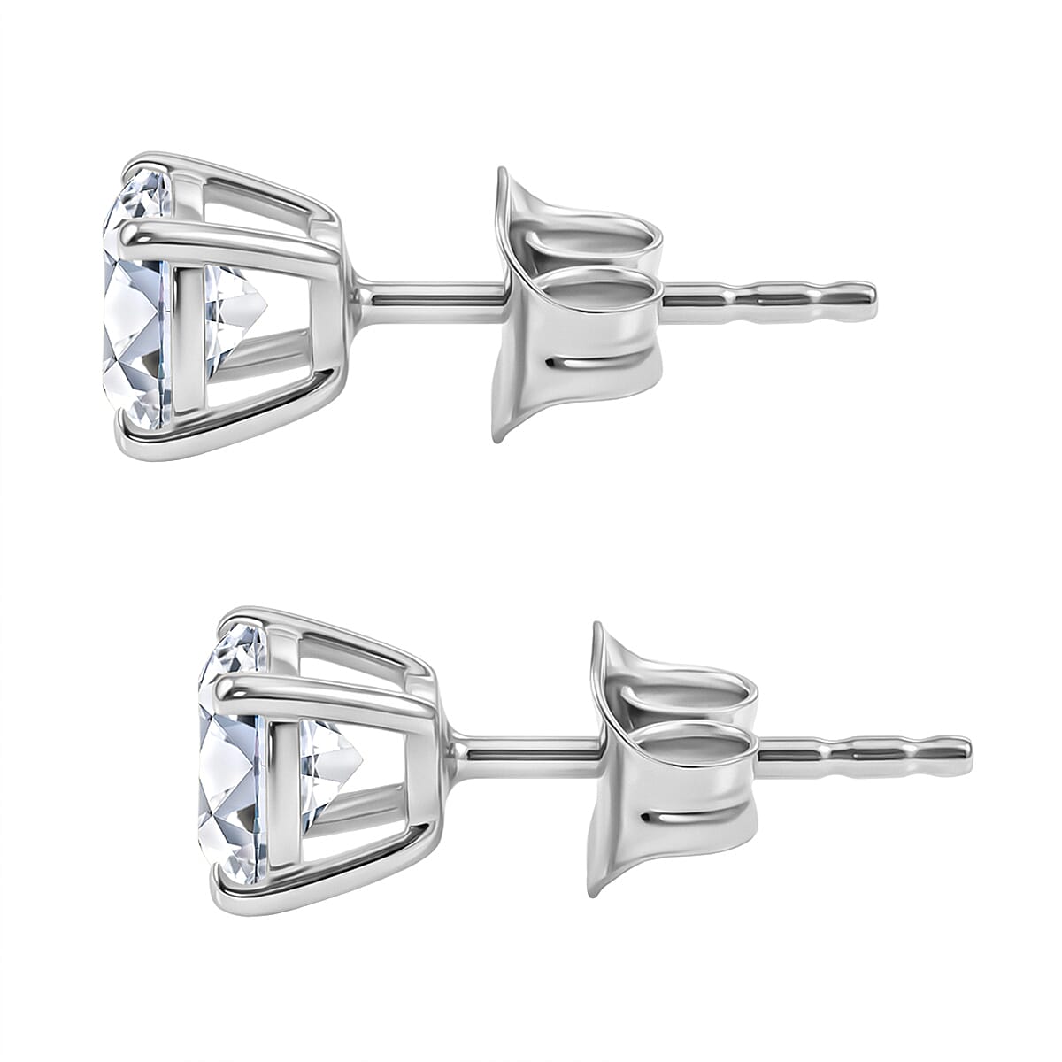 Moissanite Solitaire Stud Earring with Push Back in Platinum Overlay Sterling Silver 1.20 Ct.