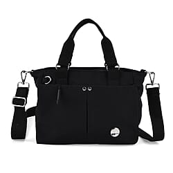 Travel Multi-Compartment Top-Handle Tote Bag with Adjustable Crossbody Strap - Black