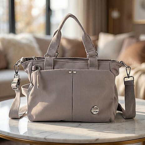 Travel Multi-Compartment Top-Handle Tote Bag with Adjustable Crossbody Strap - Light Mauve
