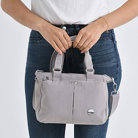 Travel Multi-Compartment Top-Handle Tote Bag with Adjustable Crossbody Strap - Light Mauve