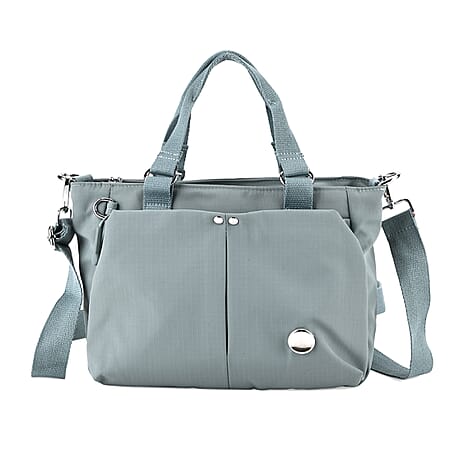 Travel Multi-Compartment Top-Handle Tote Bag with Adjustable Crossbody Strap - Blue