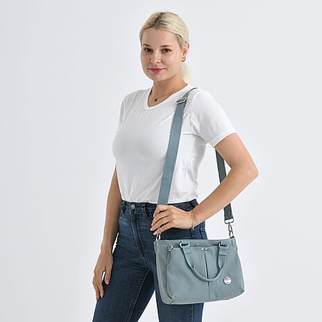Travel Multi-Compartment Top-Handle Tote Bag with Adjustable Crossbody Strap - Blue