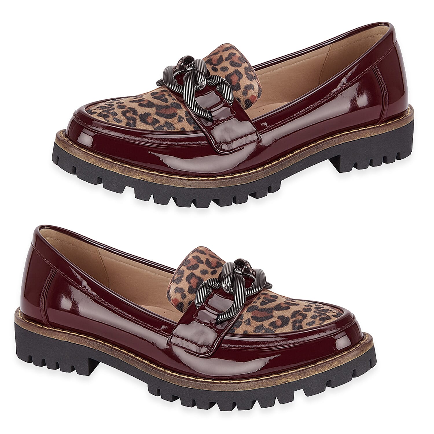 Faux Leather Bombay Leopard Loafers (Size 5) - Burgundy