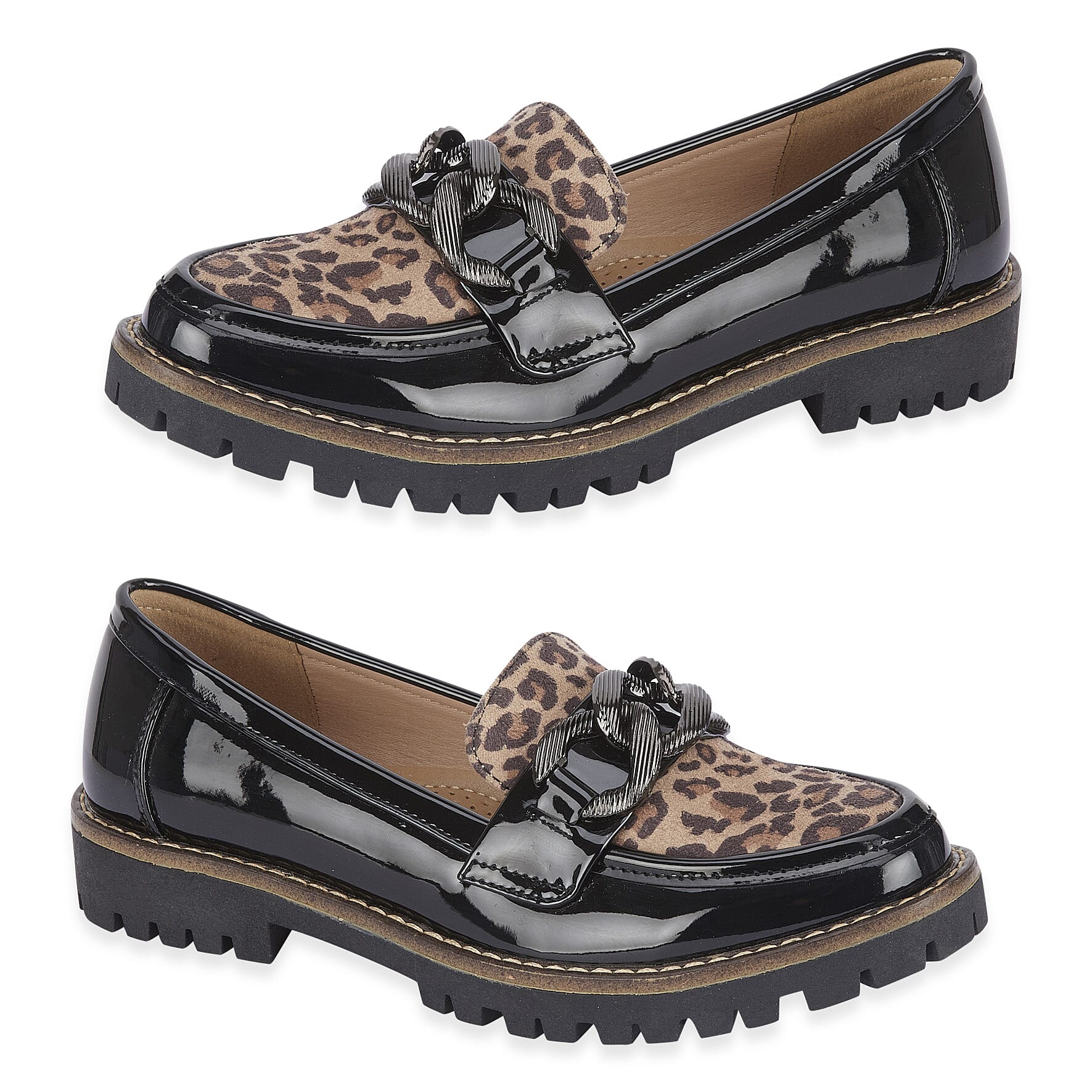 Faux Leather Bombay Leopard Loafers (Size 4) - Patent Black