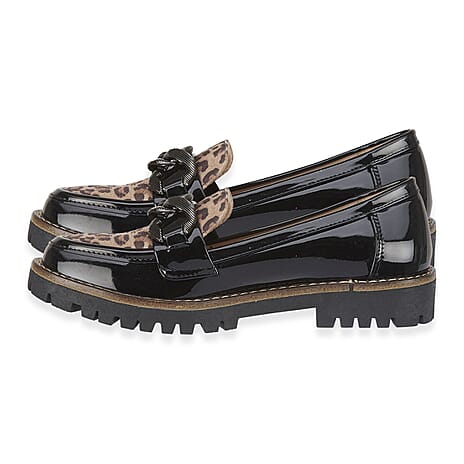 Faux Leather Bombay Leopard Loafers (Size 4) - Patent Black