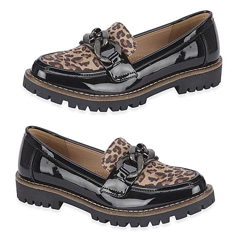 Faux Leather Bombay Leopard Loafers (Size 6) - Patent Black