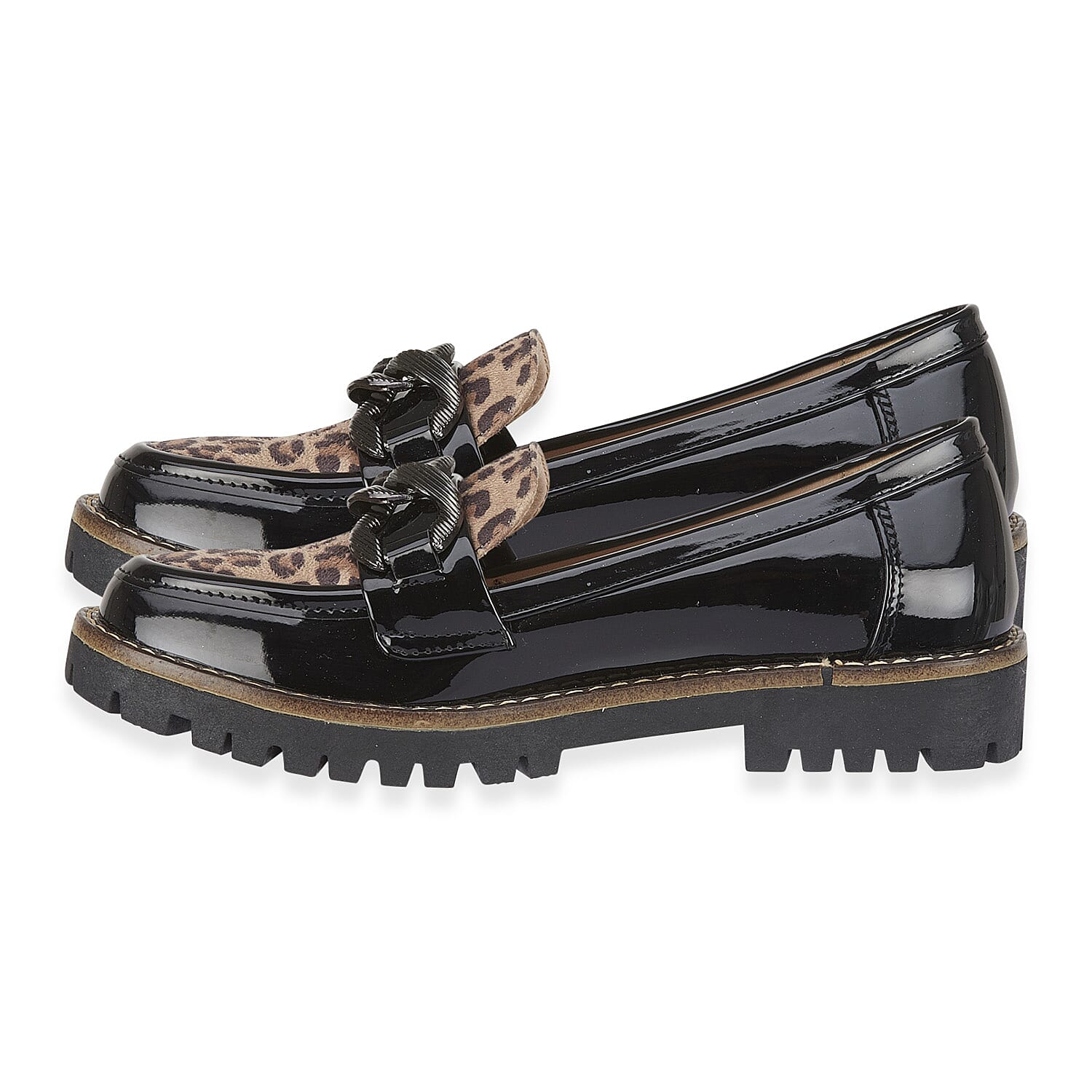 Faux Leather Bombay Leopard Loafers (Size 6) - Patent Black