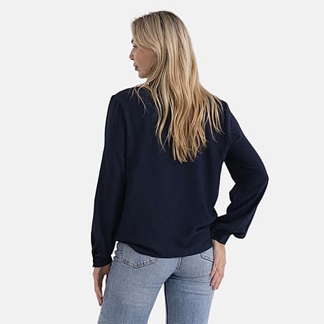 - Maisi Long-Sleeved Blouse with Keyhole Neck Detail (Size XL, Fit 20 To 22) - Blue