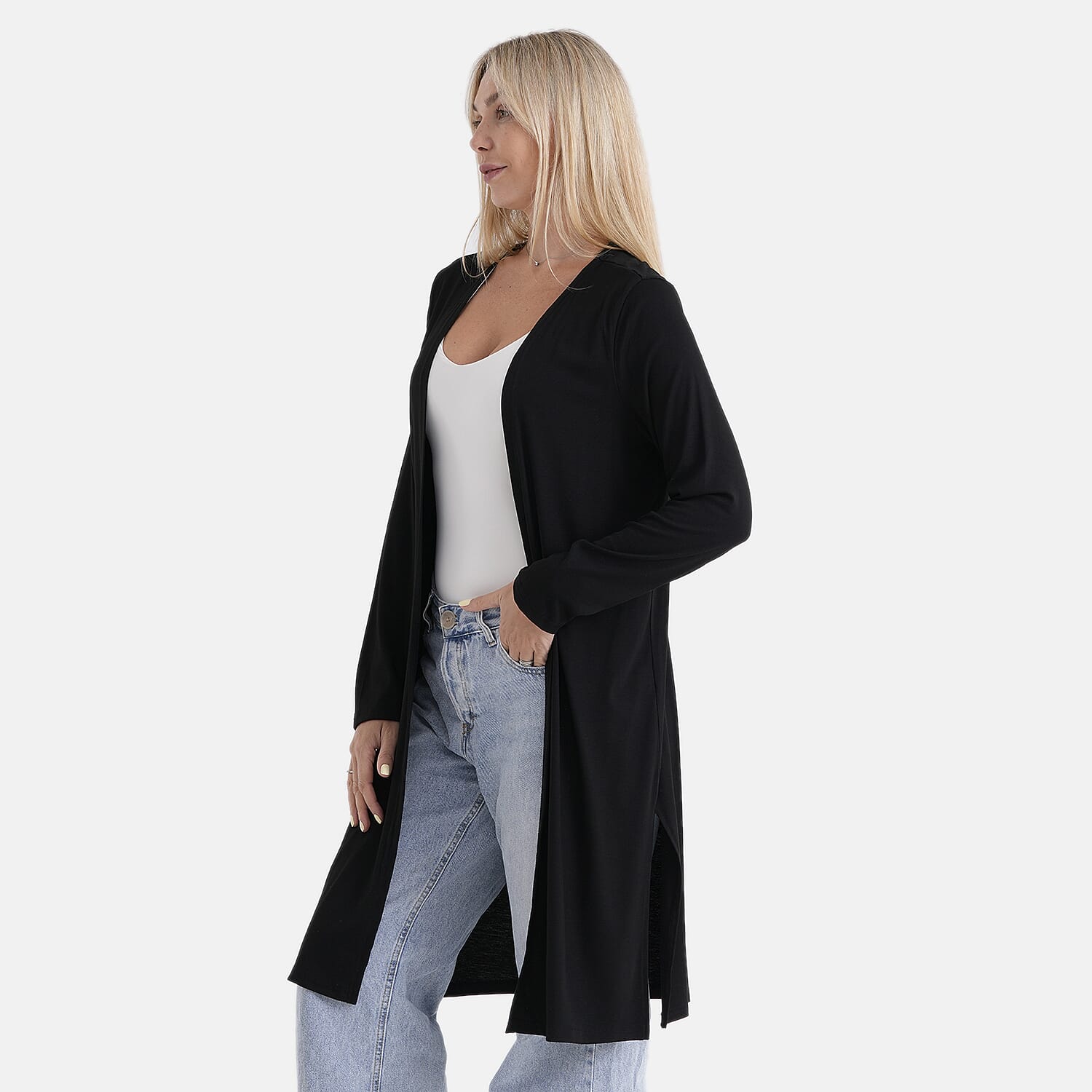 - Maisi Solid-Coloured Long Cardigan (One Size) - Black
