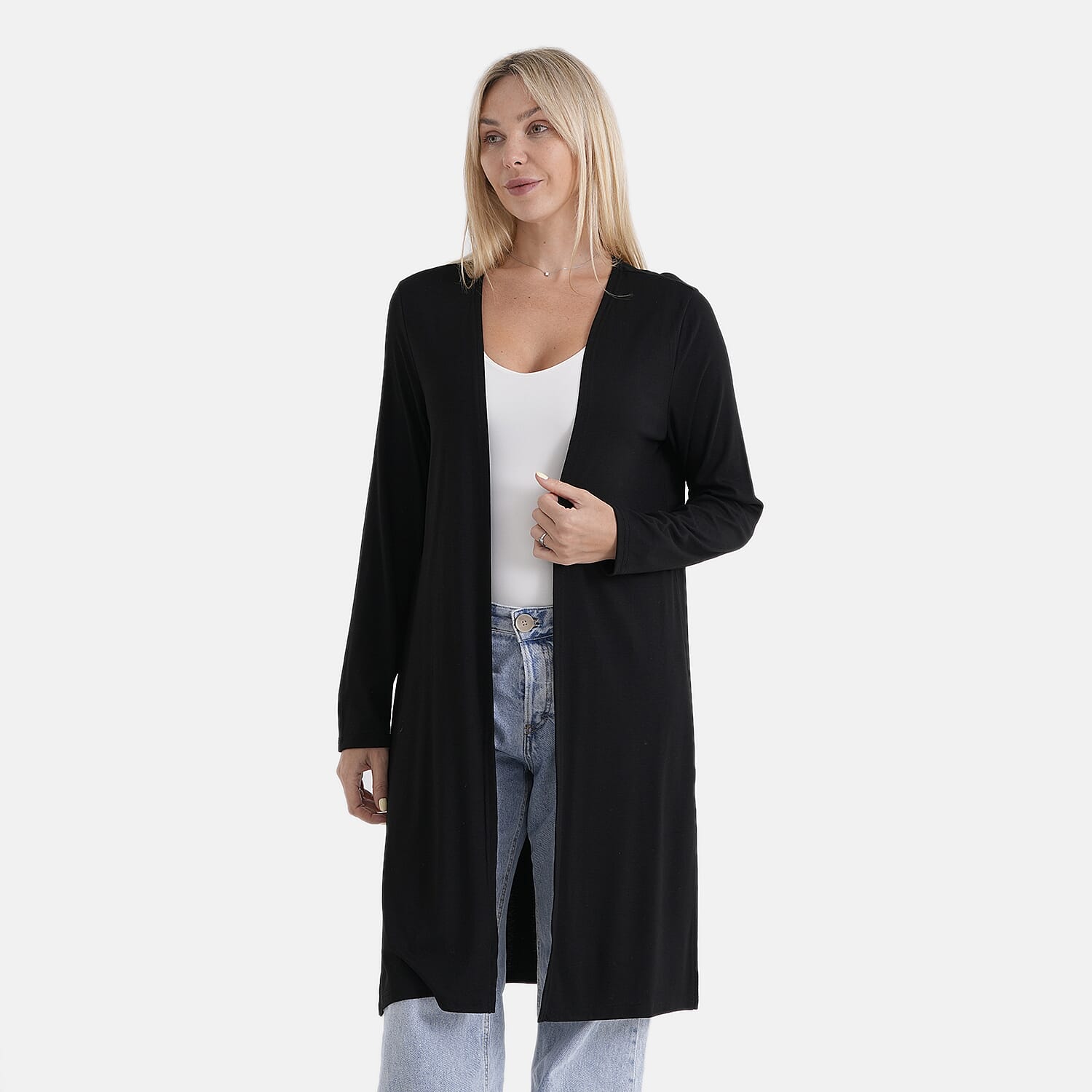 - Maisi Solid-Coloured Long Cardigan (One Size) - Black