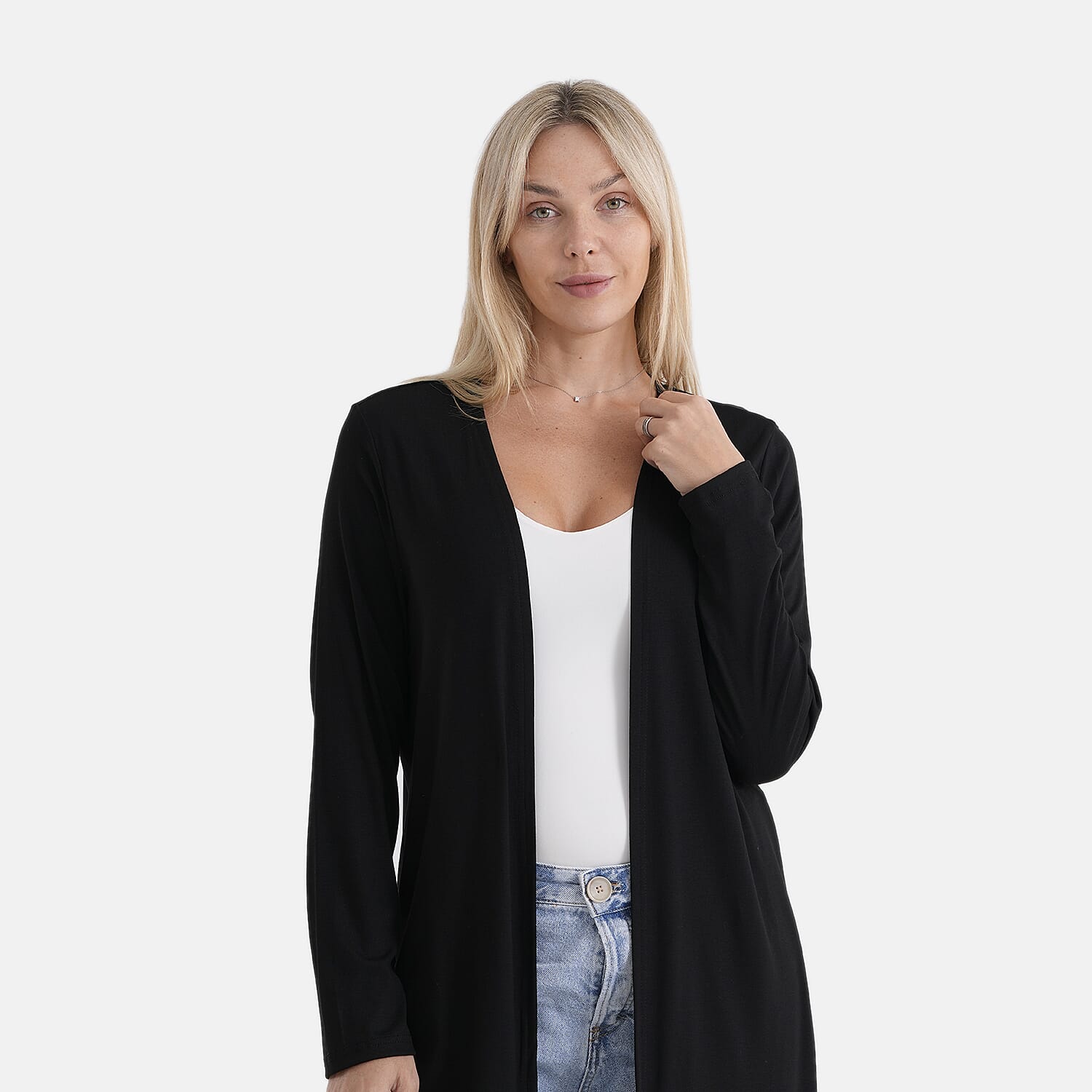 - Maisi Solid-Coloured Long Cardigan (One Size) - Black