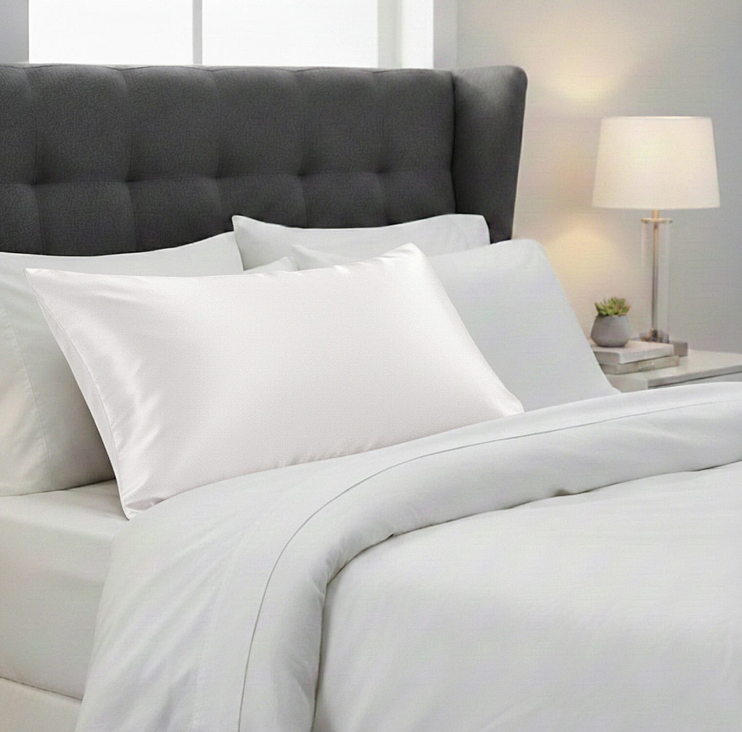 LA Marey Signature Mulberry Silk Pillow Case with Button (Size 75x50 cm) - Ivory