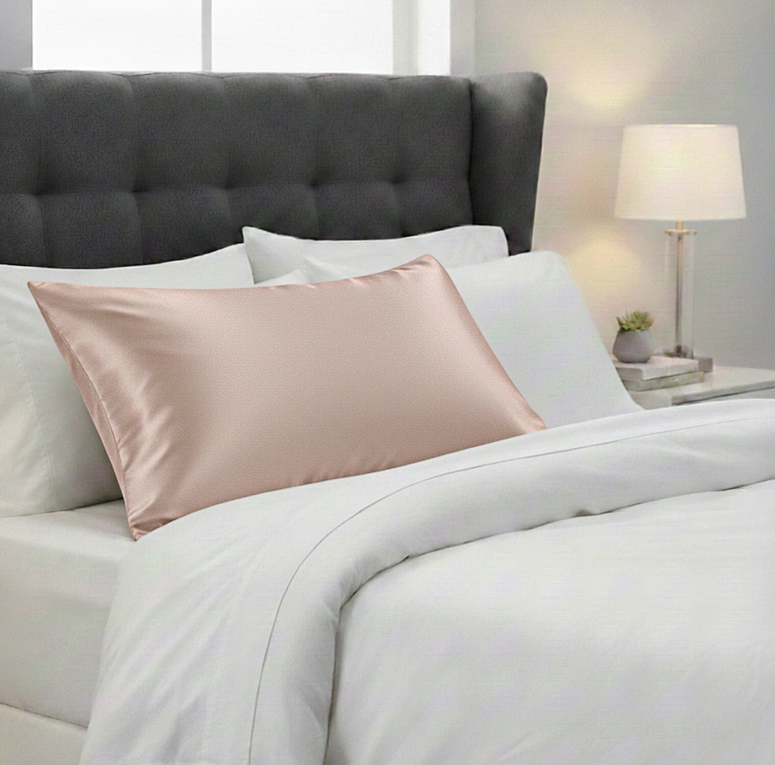 LA Marey Signature Mulberry Silk Pillow Case with Button (Size 75x50 cm) - Beige